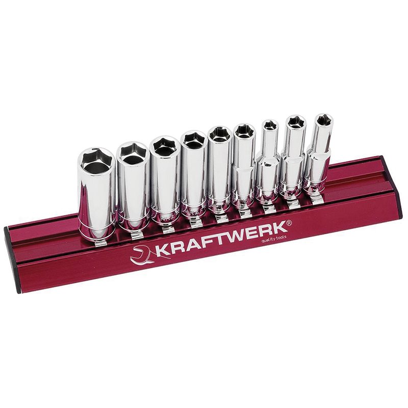 Kraftwerk 1/4” Drive Deep Socket Set  3/16” - 1/2” on Magnetic Rail 9 Pieces